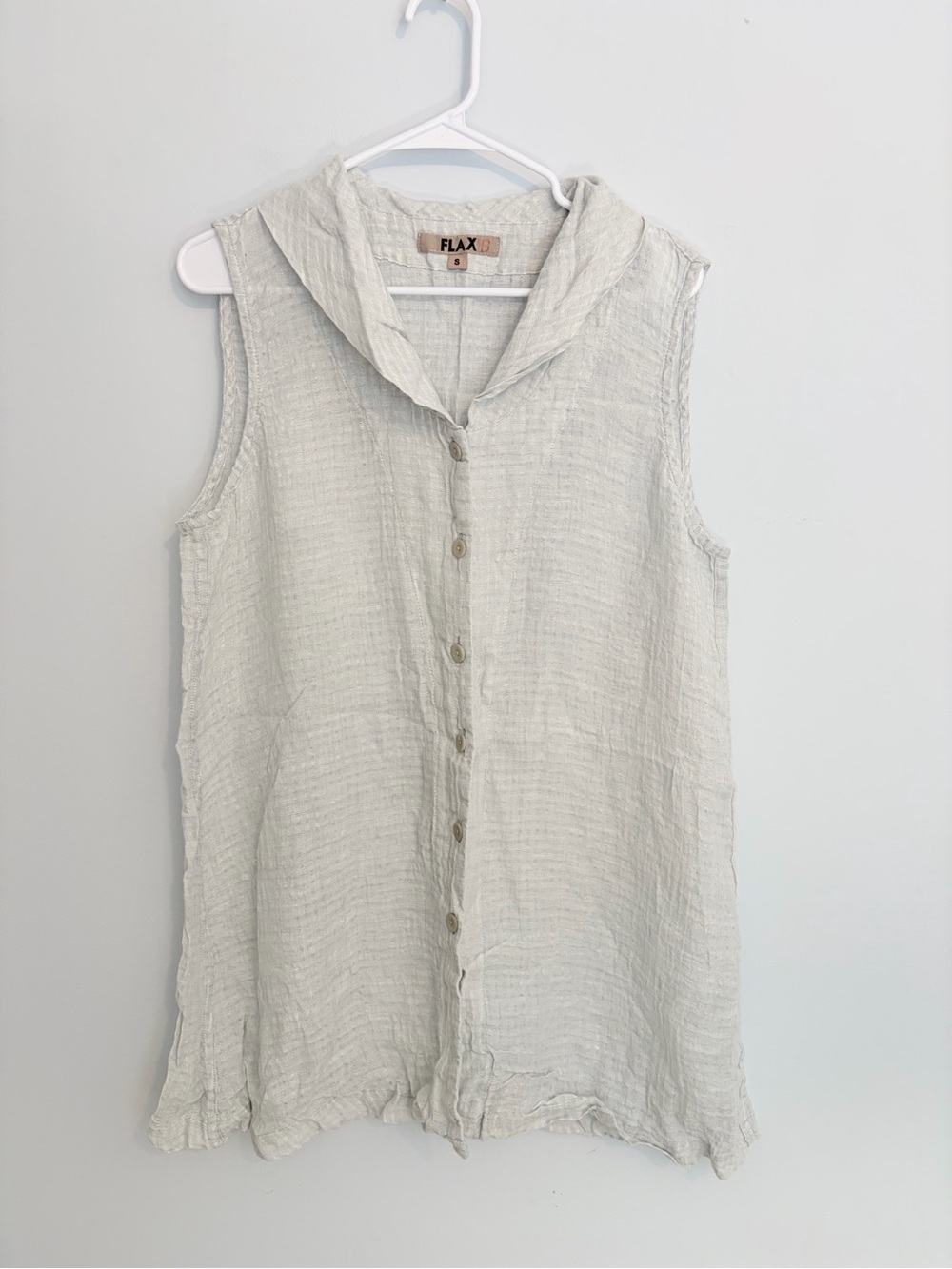 FLAX Sleeveless Button-Front Hooded Tunic in Light Beige